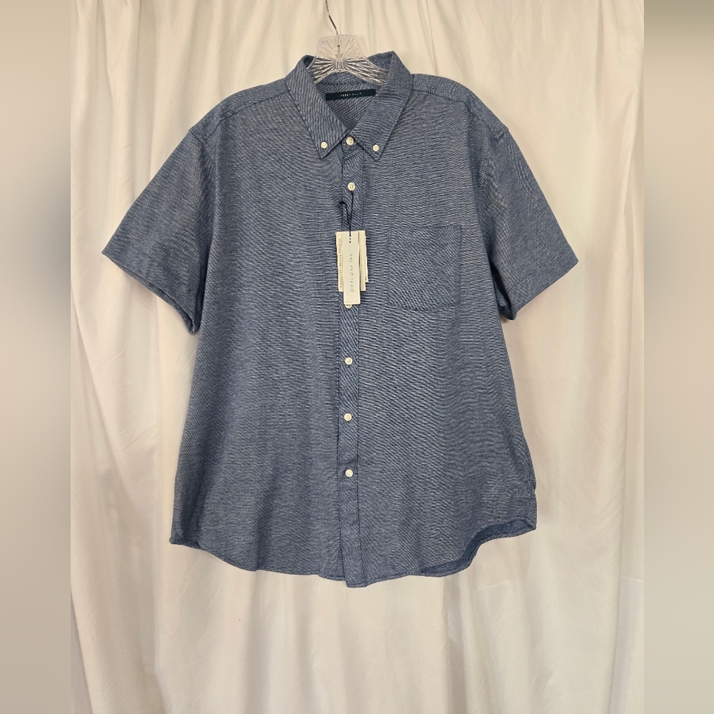 Perry Ellis The Knit Shirt New Heathered Blue Button-Down Shirt